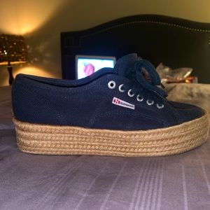 Navy woven platform superga size 10